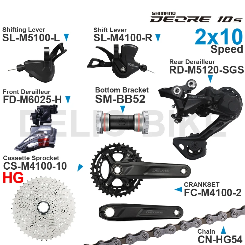 SHIMANO DEORE M4100 M5100 2x10 Speed Groupset Shifters Front/Rear Derailleur Crankset Cassette Chain and Bottom Bracket