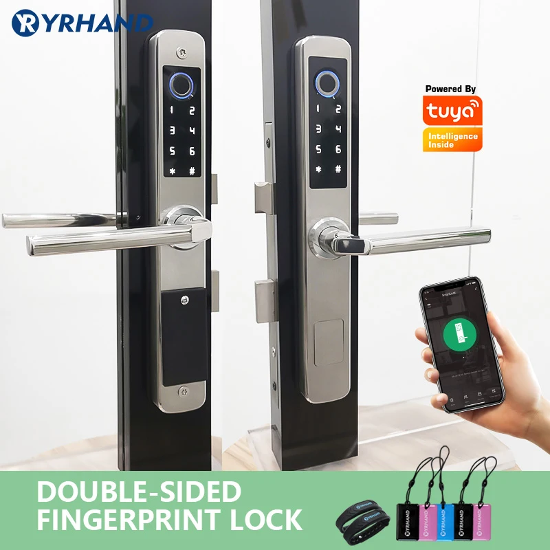 Waterproof Outdoor Easy to install Fingerprint TUYA WIFI APP RFID Card Code Keyless Smart Electronic Door Lock Aluminum/Sliding