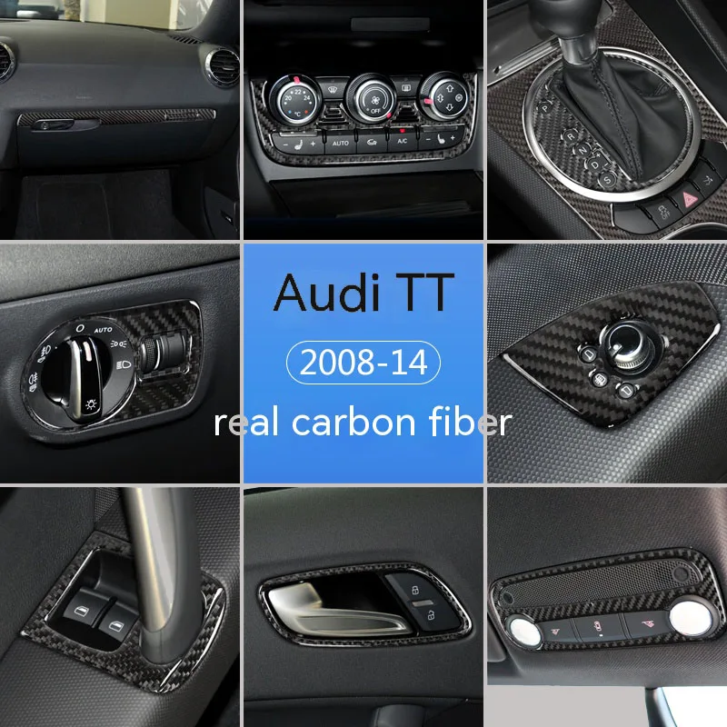 For Audi TT TTS RS modified carbon fiber interior center console gear shift panel steering wheel door handle accessories