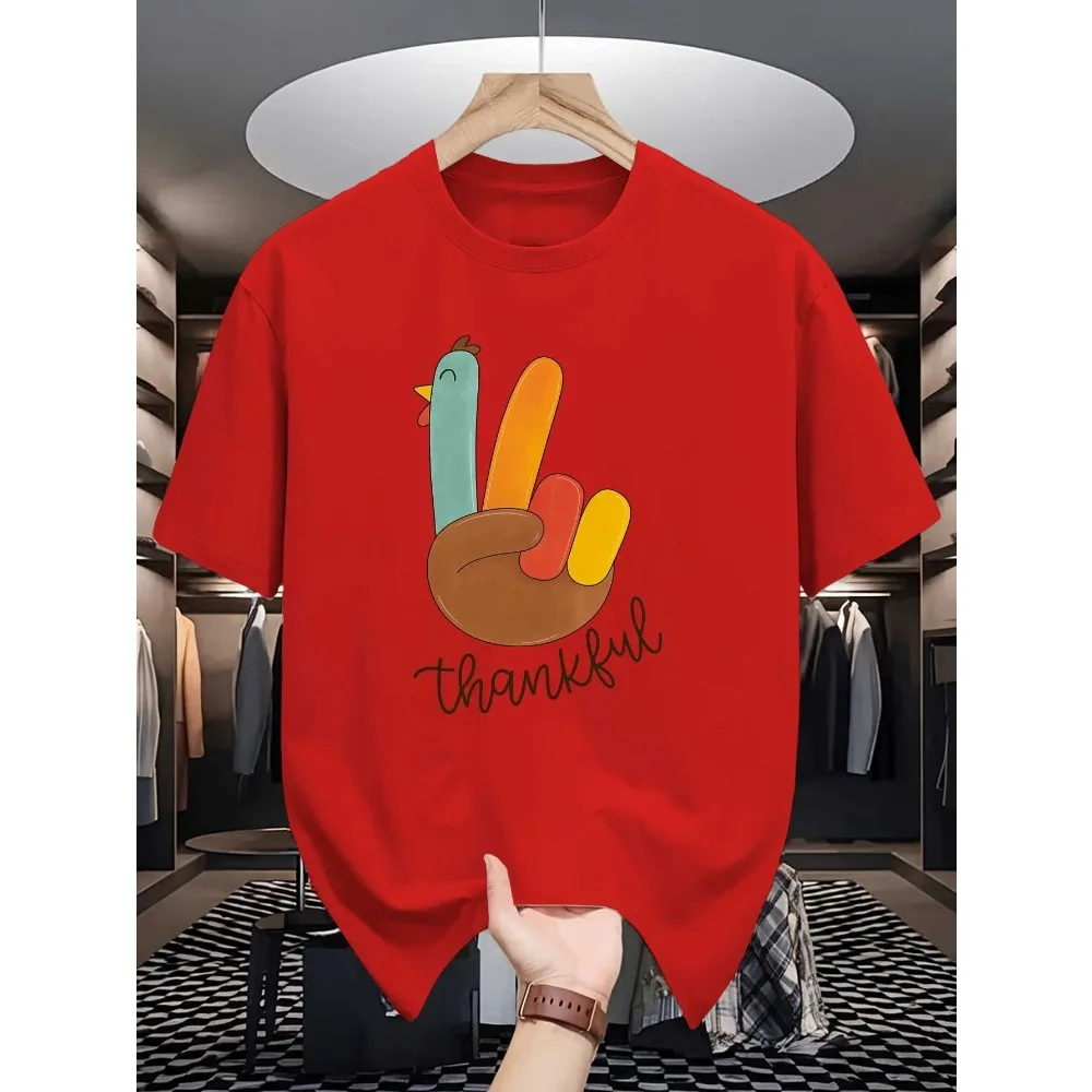 Summer Men Short Sleeve T Shirt Thankful Turkey Peace Hand Thanksgiving Graphic Tees Loose Fit Casual Mens Top Street Wear