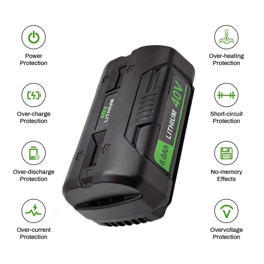 For Ryobi 40V 6.0Ah Li-Ion Rechargeable Battery Cordless Power Tools Compatible with OP4060A OP4040 OP40501 OP4050 RY40502