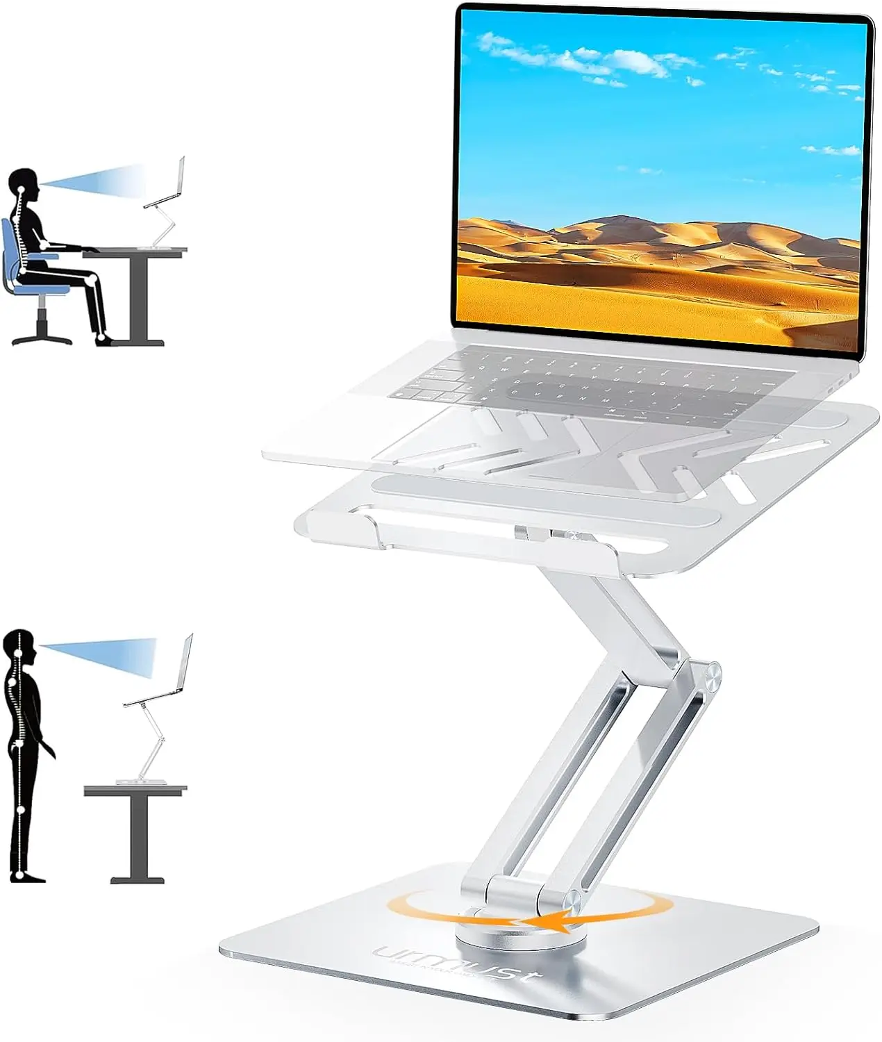 

Adjustable Height 360° Rotating Laptop Stand for Desk, Ergonomic Riser Fits All Laptops 10-17 Inches