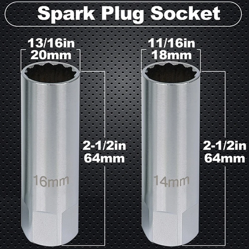 Spark Plug Socket 14mm 16mm Connector 3/8 Inch Drives 12 Point Chrome Steel Spark Plug Sleeve Wrench Spring Clips Removal Tool