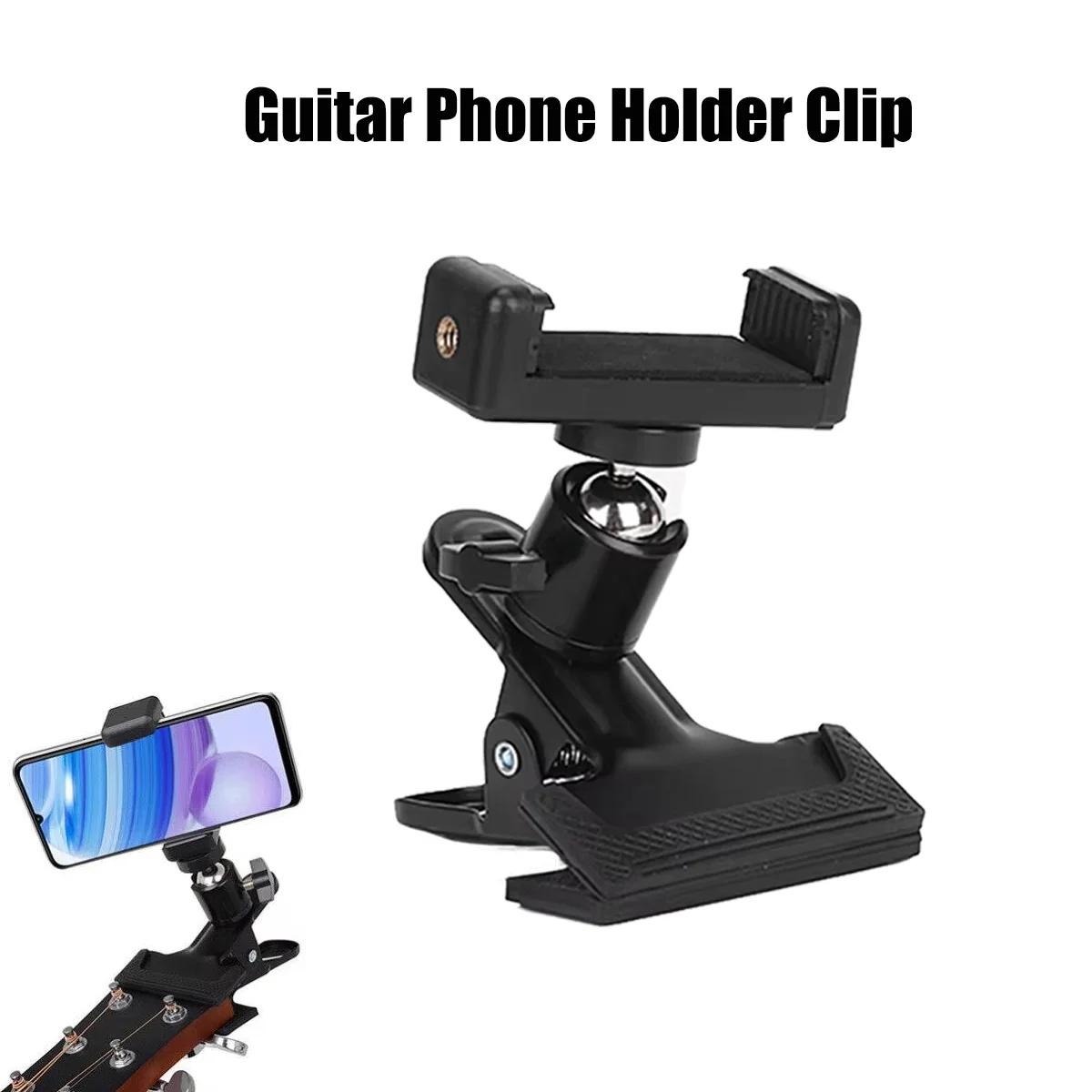 Miwayer Guitar Cellphone Headstock Clip, 360 Degree Rotation Phone Holder for Music Performance Recording