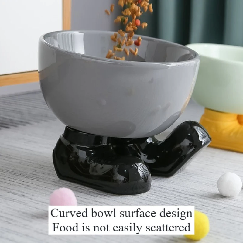 Ceramic High Footed Dog Bowl Food Water Portable Cervical Spine Protection Dog Bowl Large Caliber Drinking Bowls Pet Supplies