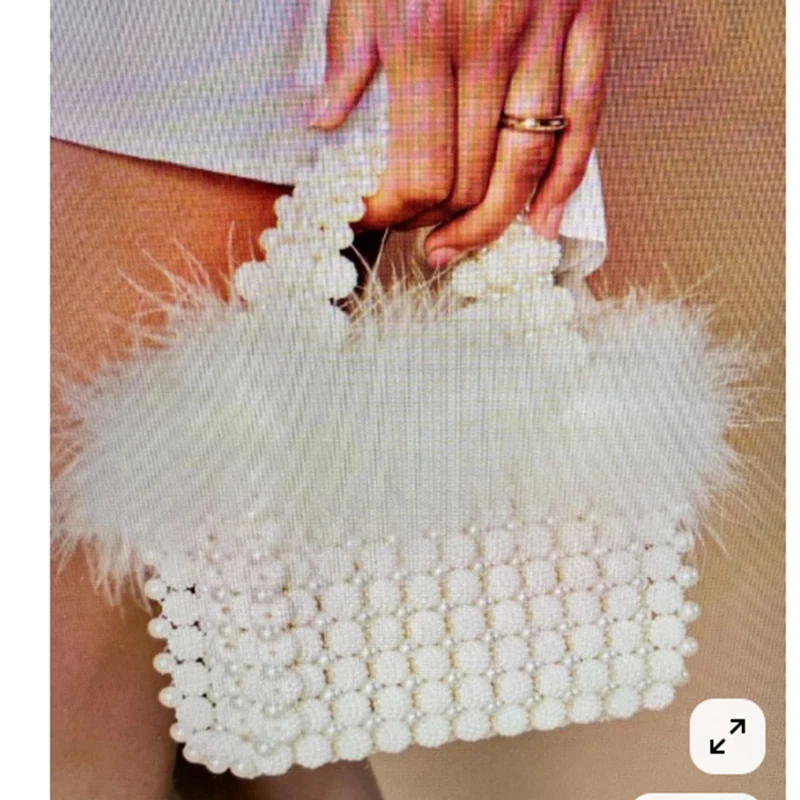

New White Feather Bags for Women Fashionable Handmade Bead Ladies Handbag 2025 High-end Texture Party Banquet Women's Bag