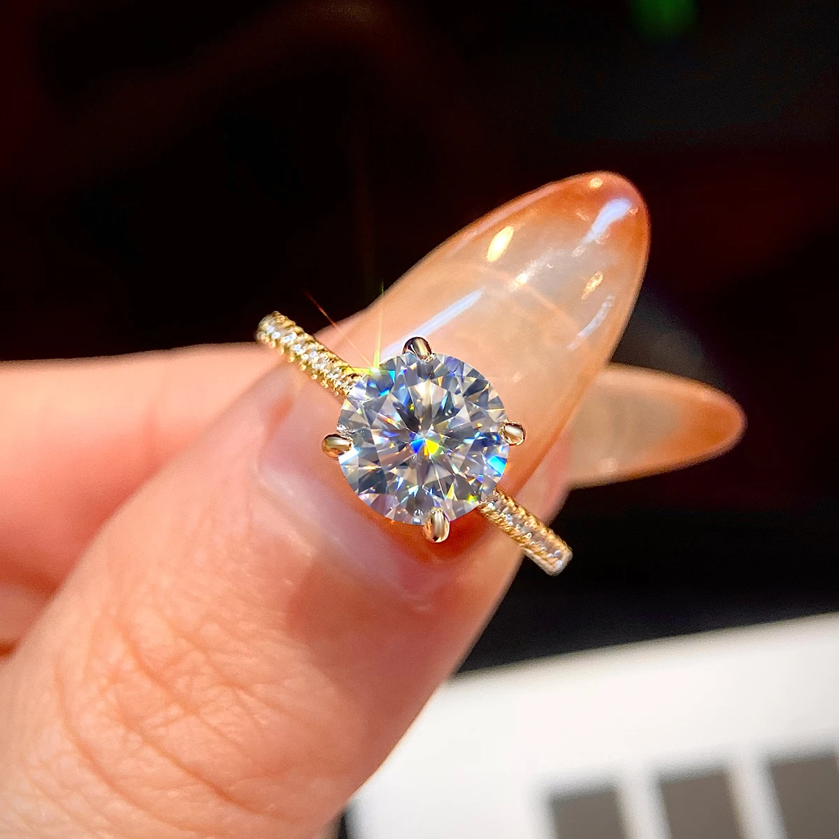 

GRA Real 925 Sterling Silver Gorgeous Shiny 2 Carat Zircon Round Ring for Women Engagement Luxury High Quality Fine Jewelry