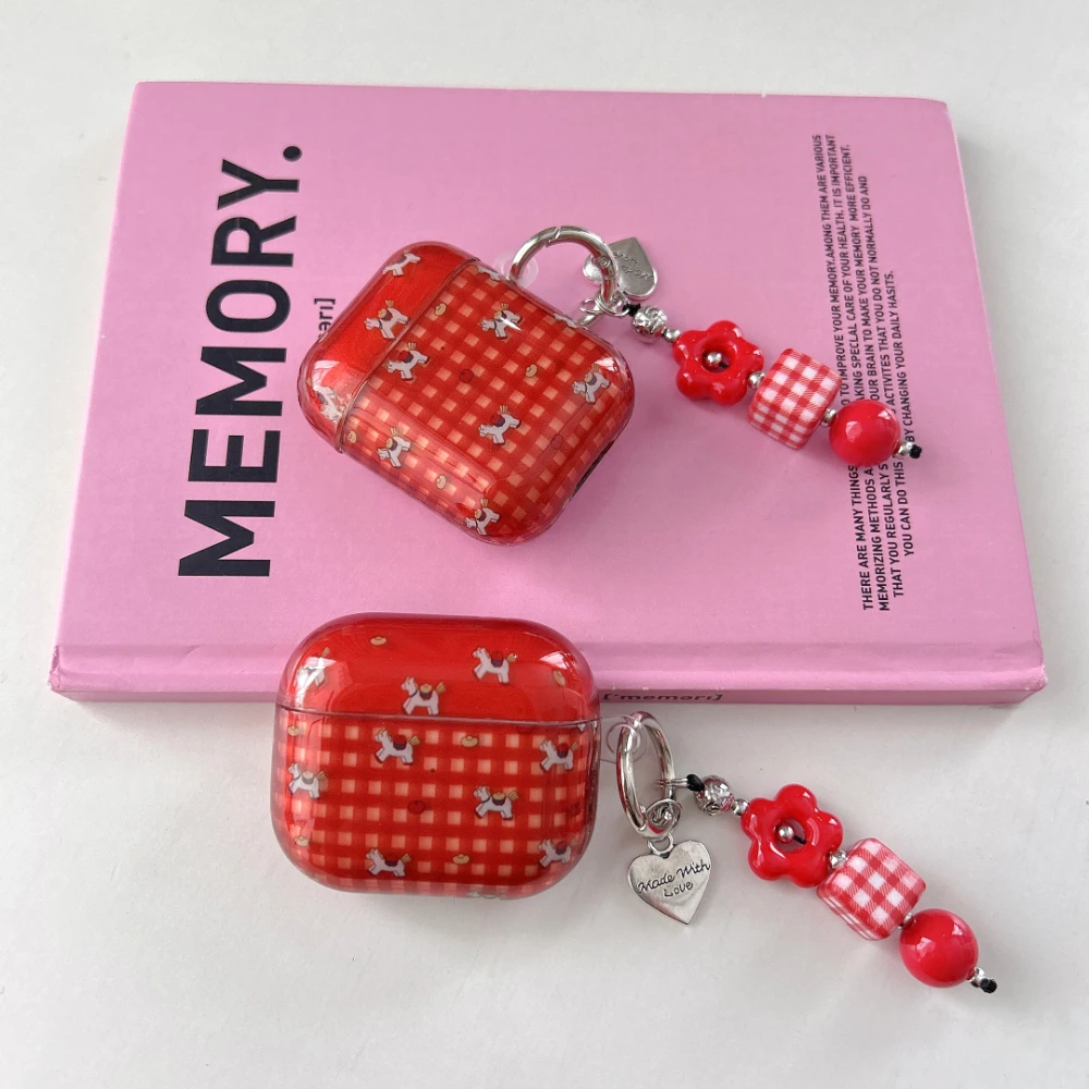 

Red Plaid Colt Stripe Pattern Wireless Bluetooth Case For AirPods1/2 AirPods 3/4 pro And pro2 Headphone Covers With Keychain