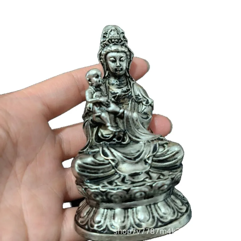 Brass craft piece, silver-plated, featuring the Guanyin figure, home decoration ornament