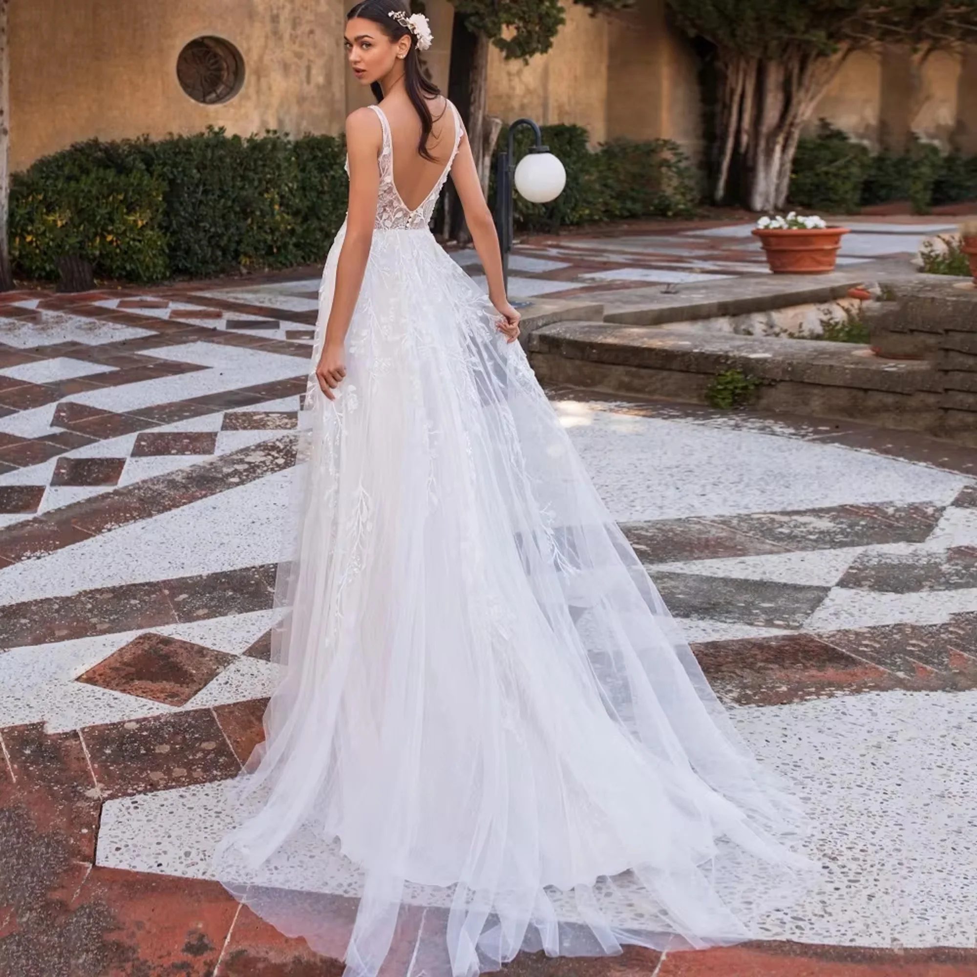 Roddrsya renda a linha boho vestido de casamento com decote em v tanque applique vestido de noiva sexy ilusão vestidos de noiva novia personalizado RODDRSYA Lace A-Line Boho Vestido de Noiva V-Neck Tanque Aplique Vesti