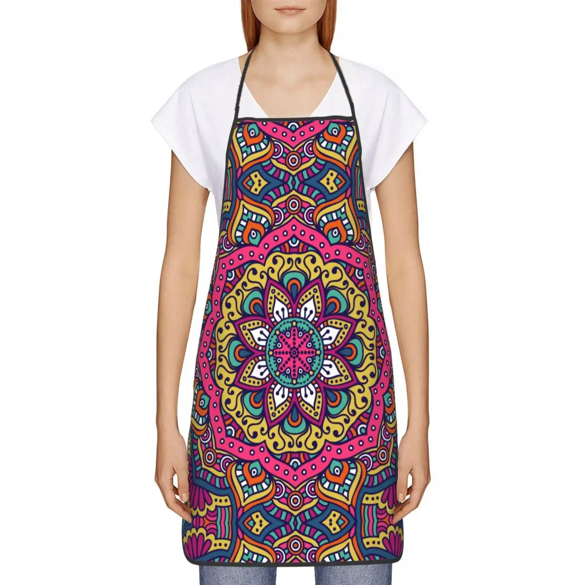 Custom Unisex Bohemia Ethnic Mandala Flower Pattern Kitchen Chef Cooking Baking Apron Women Men Tablier Cuisine for Gardening