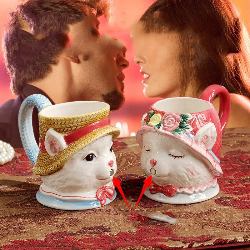 Modern Ceramic Rabbit Couple Cup Ornaments Wedding Gifts Home Livingroom Furnishing Crafts Office Desktop Figurines Decoration