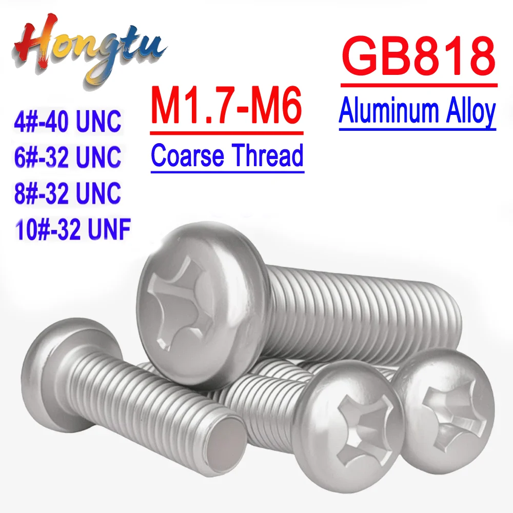 

Hongtu Aluminum Alloy Phillips Pan Head Screws - GB818 & DIN7985 Standard, 4#-40 to 10#-32 UNC/UNF, M1.7-M6 Coarse Thread