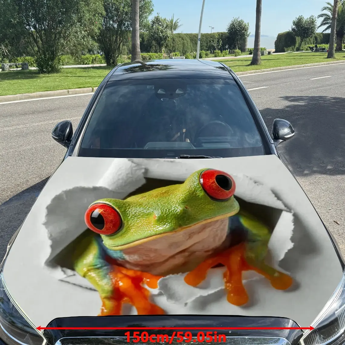 غطاء سيارة من الفينيل بنمط الضفدع اللطيف مقاوم للأشعة فوق البنفسجية، ملصقات زخرفية سهلة الاستخدام، مناسبة للشاحنات وسيارات الدفع الرباعي - متين، وات #2
