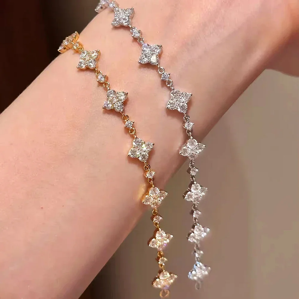 QIBAOKU Moissanite Bracelet S925 Sterling Silver Leaf Clover Diamond Hand Chain for Women Engagement Gifts Jewelry 2026 5