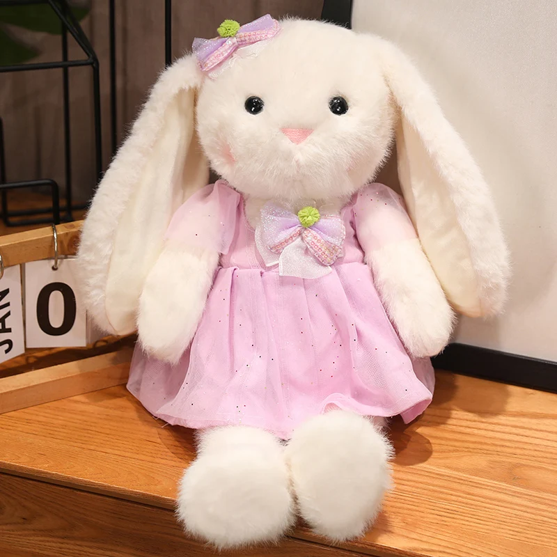 Lindo juguete de peluche de conejo de princesa, muñeca de conejo de vestido de tres colores, juguete de peluche de conejo, regalo de cumpleaños para niña, juguete para niños