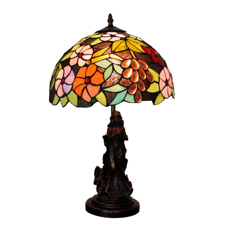 

12 Inch Creative New Grape Girl Gift Desk Lamp Tiffany Stained Glass Retro Bar Restaurant Children Bedroom Bedside Table Lamp