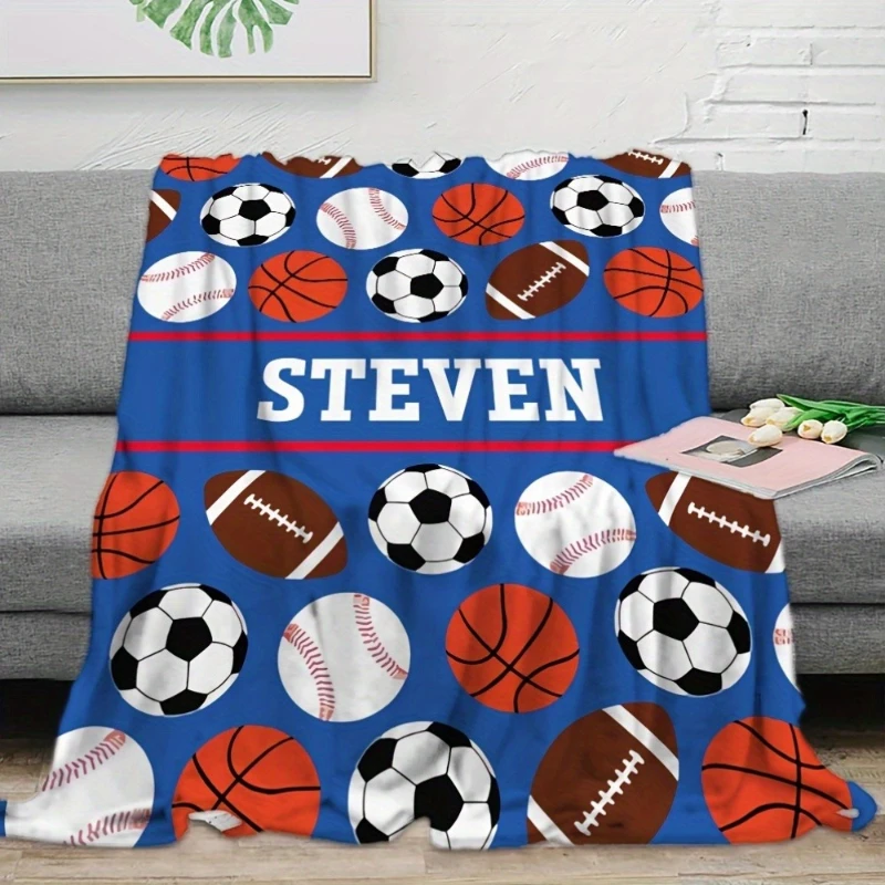 

Digital Print Traditional-Style Flannel Fleece Throw Blanket for Home Picnic Travel for Sports Enthusiasts with Sports Ball