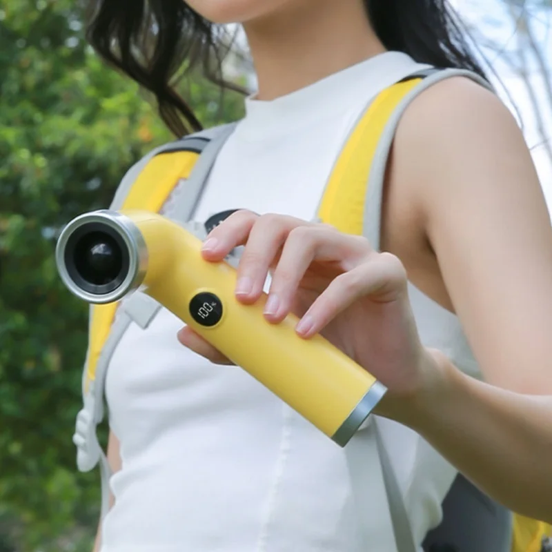 Digital Display Handheld Fan 100 Speeds Bladeless 3000mAh Battery Yellow Portable For Outdoor Activities Travel