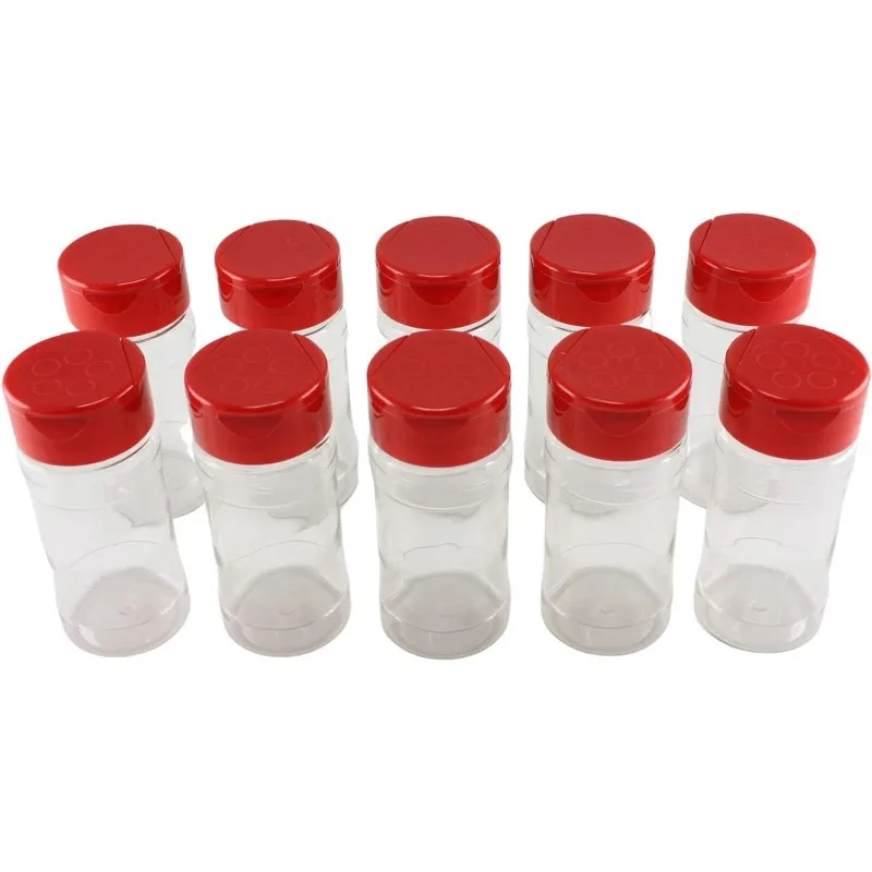 

Skyway Supreme 4 OZ Clear Plastic Seasoning Containers Spice Bottles Jars - Set of 10 - Flap Cap with Sifter Spice Shaker - Dura