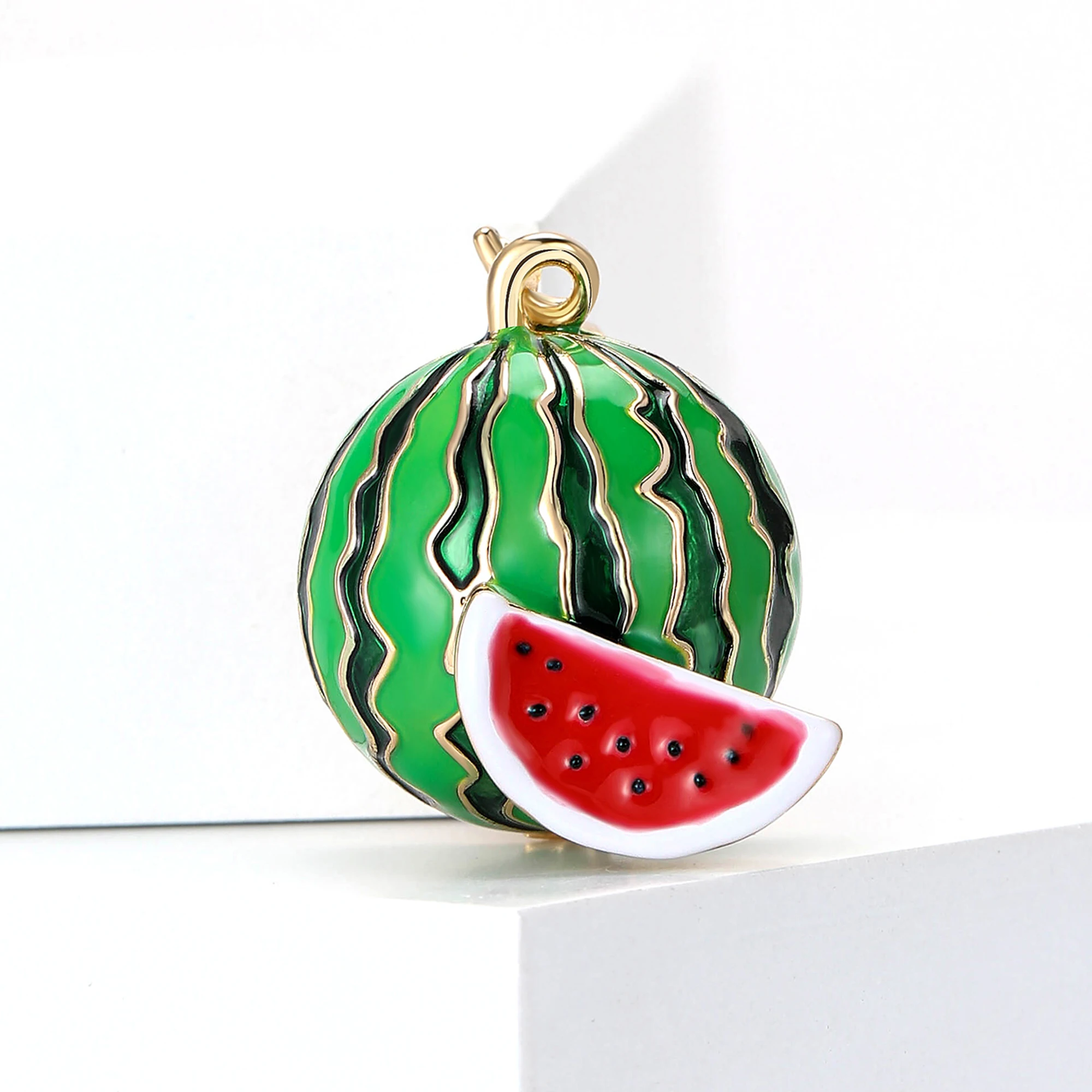 Enamel Round Watermelon Brooches for Women Unisex Enamels Botanical Fruit Pins Office Party Friend Gifts Jewelry Accessories