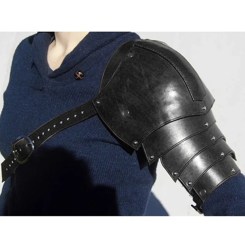 Medieval Leather Shoulder Armor Pauldrons Viking Knight Warrior Cosplay Costume Spaulders Larp Accessory Halloween Props For Men view 6