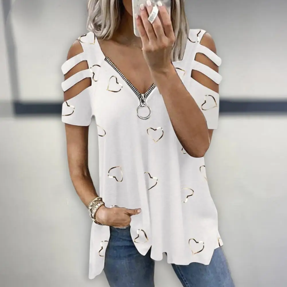 2024 Women Summer Top V Neck Low-cut Hollow Out Short Sleeves T-shirt Match Pants Loose Plus Size Women Blouse Women Clothes