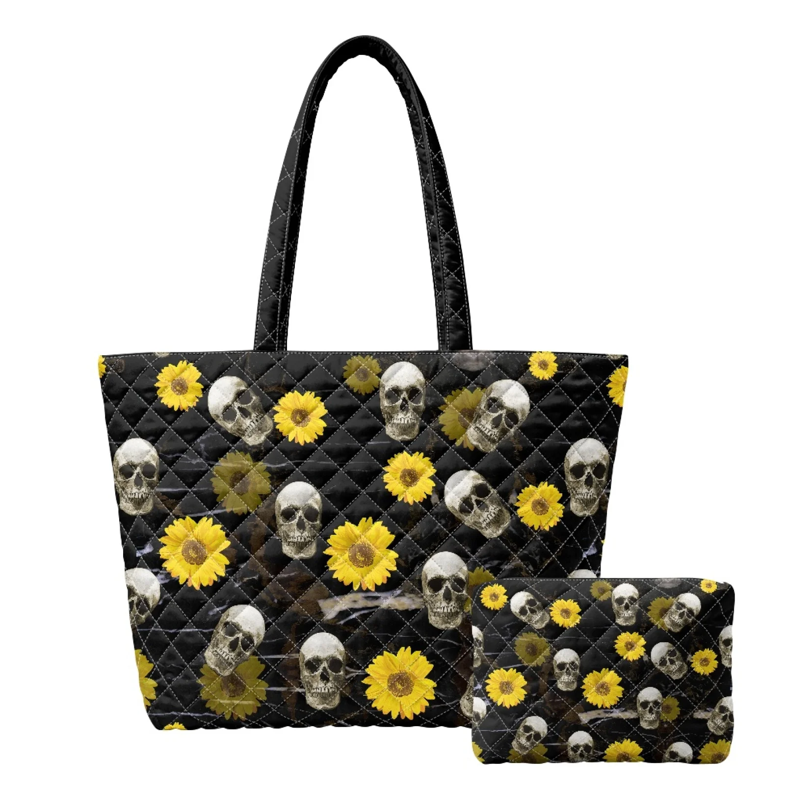 Coloranimal Skull Rose 2 Pieces Embroidered Purses and Handbags Set for Commuter Inner Pockets for