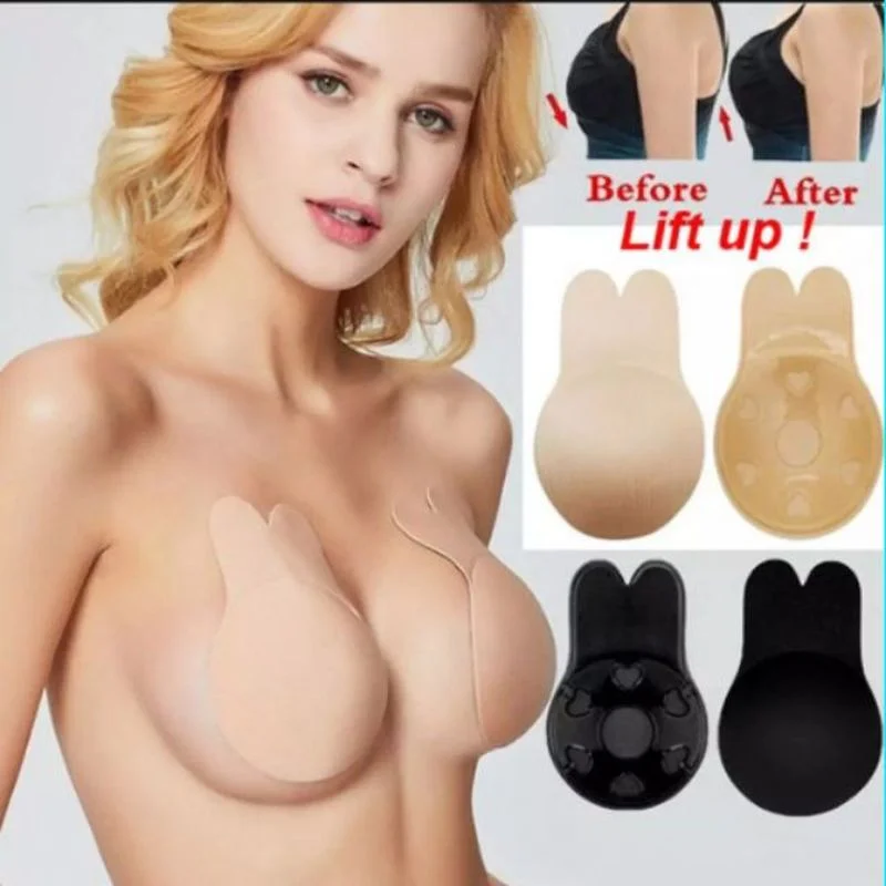 

Women Push Up Bras for Self Adhesive Silicone Strapless Invisible Bra Reusable Sticky Breast Lift Up Tape Kawaii Rabbit Bra Pads