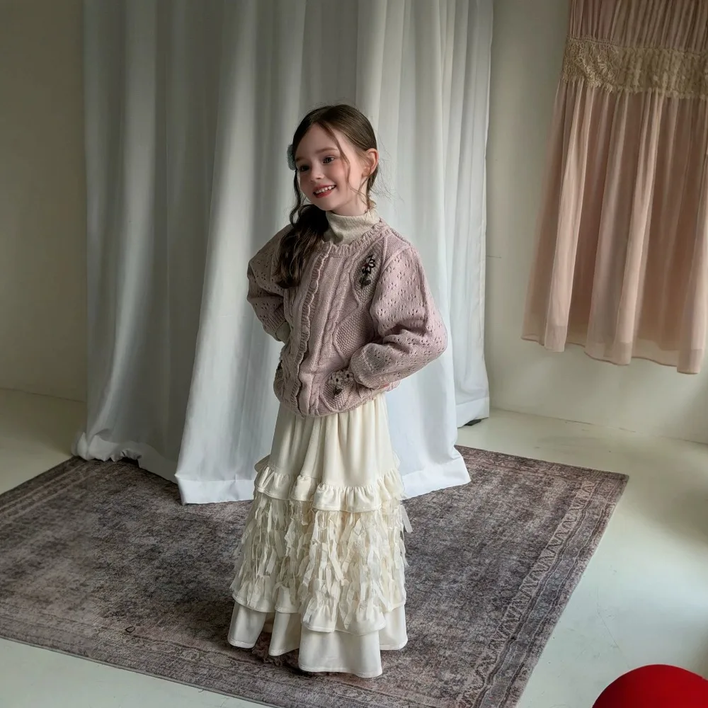 Girls Cable‑Knit Cardigan Sweater 2026 Autumn New, Gentle Lady Style Sweet Floral Embroidery Outer Coat For Kids Girls