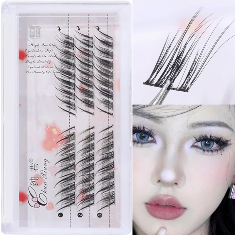 Single Cluster False Eyelash 3/5 Rows Fluffy C Curl Segmented Natural Mink Winged End Eye Elongated Eyelashes Extension Tool New