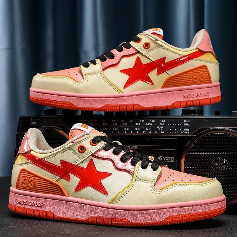 BAPEGOOSE Patent Leather Star Shoes Low-cut Leather Casual Shoes Men And Women Couples With The Same Sports Shoes BH22DM6102