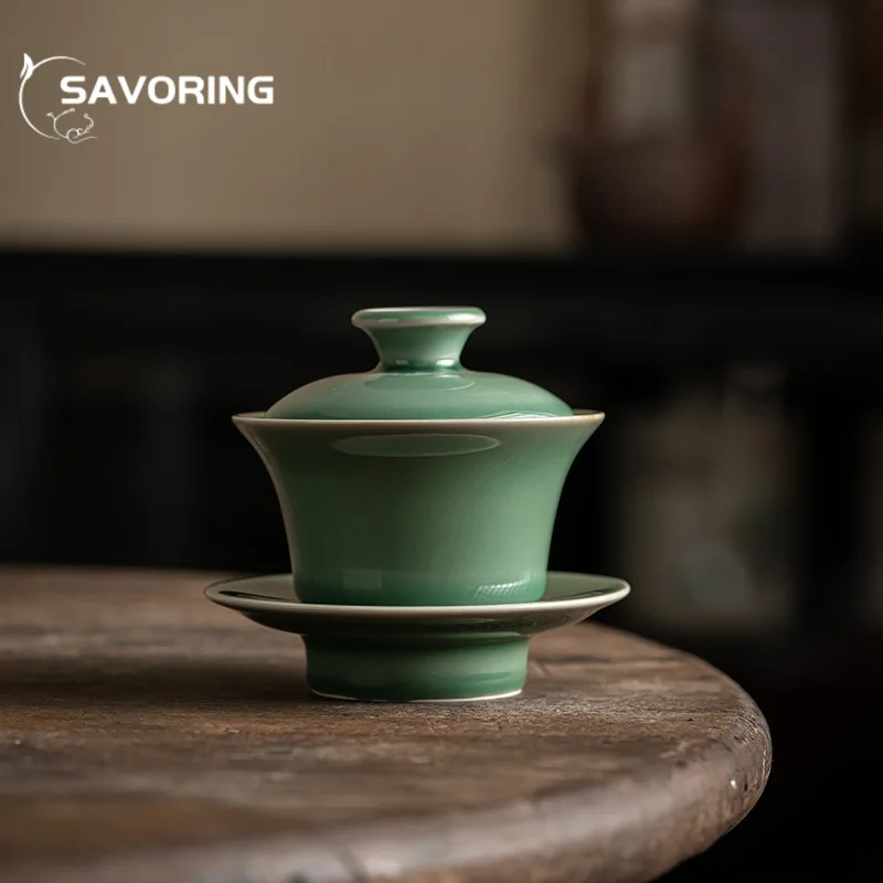 150ml Retro Celadon Sancai Tea Tureen Chinese Antique Ceramic Lid Bowl Tea Making Soperas Large Gaiwan Gong Fu Strainer Teaset