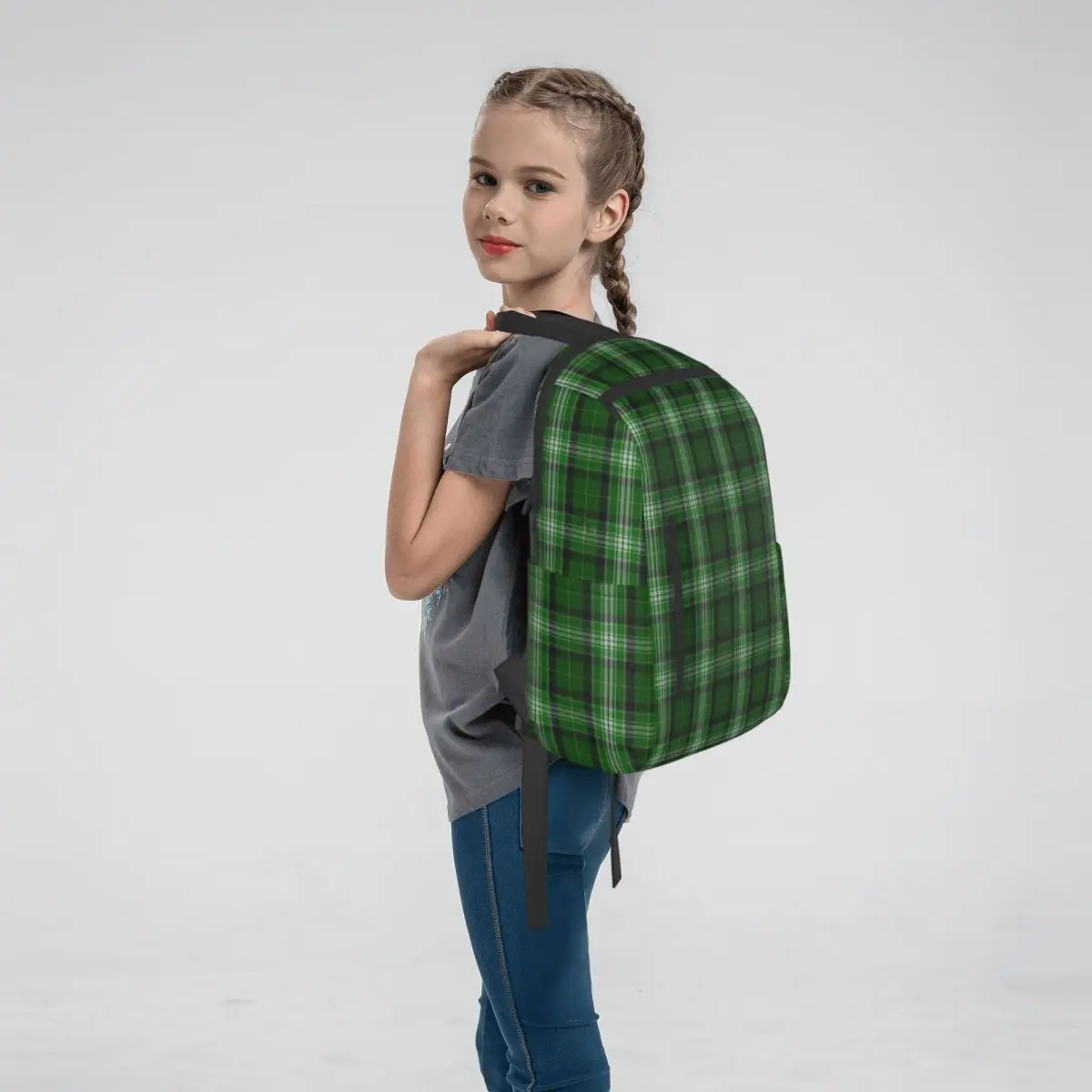 Green And White Scottish Tartan Flannel Plaid Backpack Large Capacity Boys Girls BookBag School Bag Shoulder Bags for Men Women