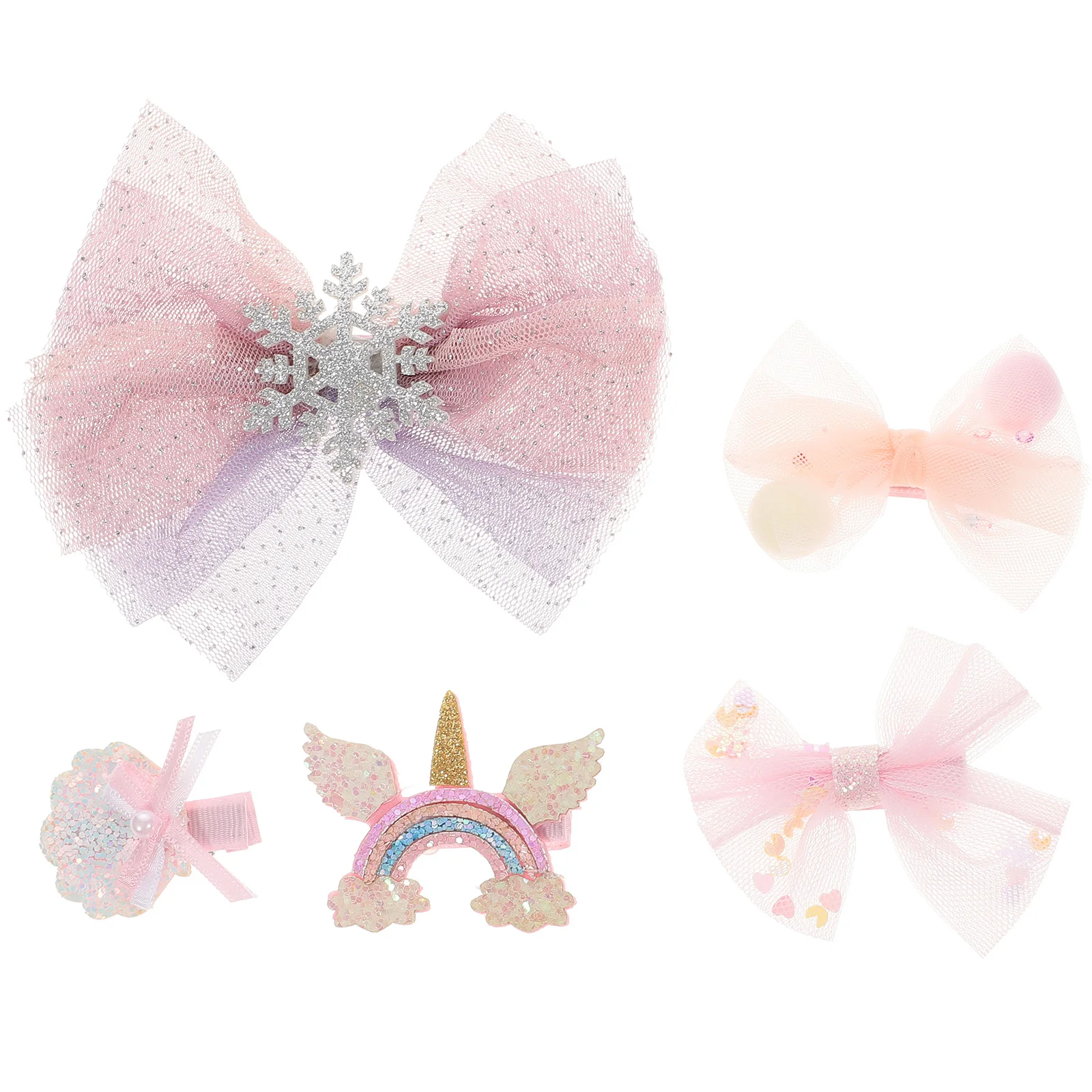 

5 Pcs Stylish Barrettes Bow Hair Rope Clip Ties Snowflake Accessories Clips Snap