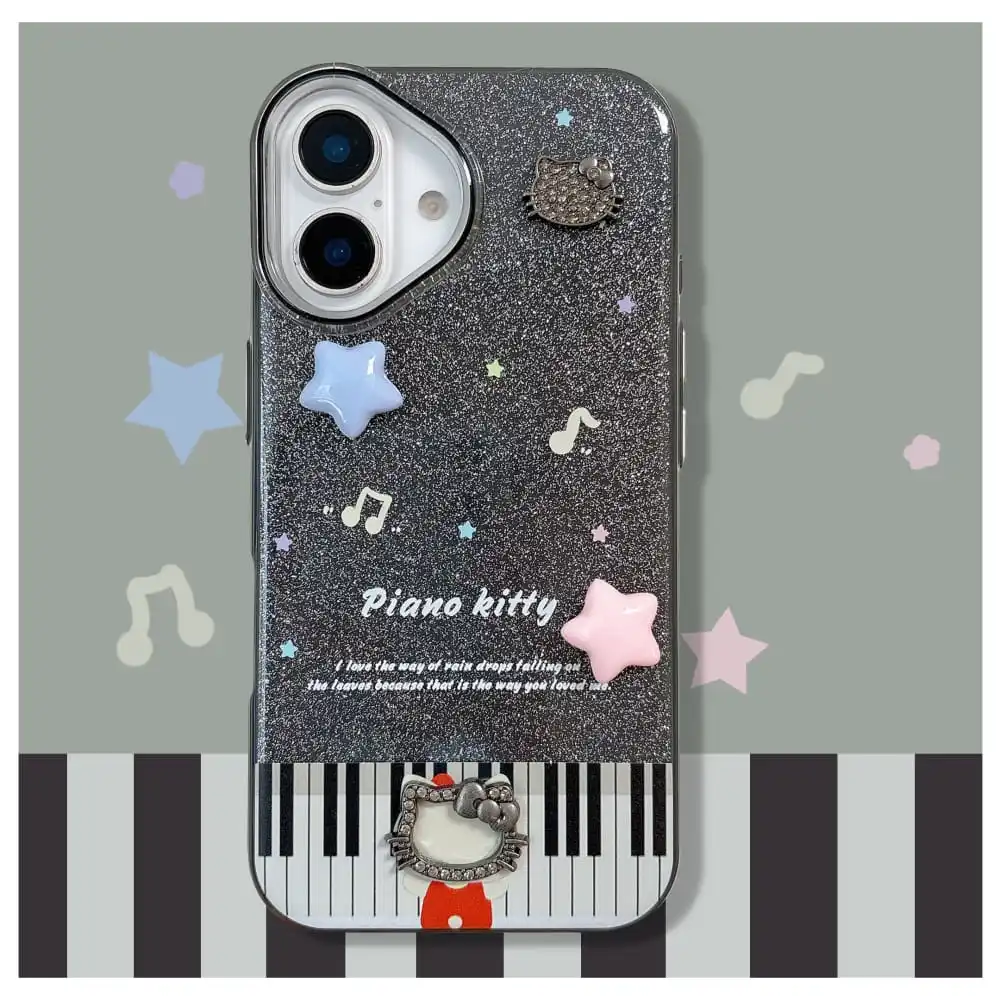 Cute Cartoon Anime Role Piano Hello Kitty Phone Case for Iphone 14 15 16 Pro Max Hot Sale Lovely Anti-fall Protective Back Cover