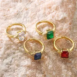 HECHENG, Simple Square Zircon Gold Color Open Rings for Woman Jewelry Wedding Party Ladies' Luxury Ring