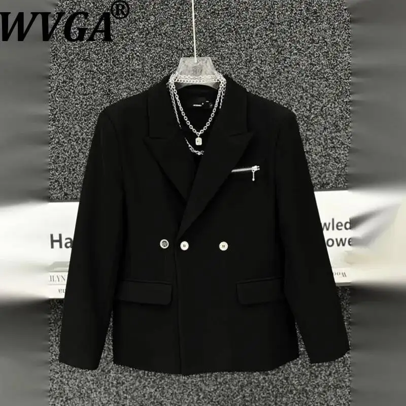

WVGA Spring Autumn New Men's High-end Double-breasted Stylish Blazer Niche Chic Casual Straight Suit Pants Two Pieces Set W22341