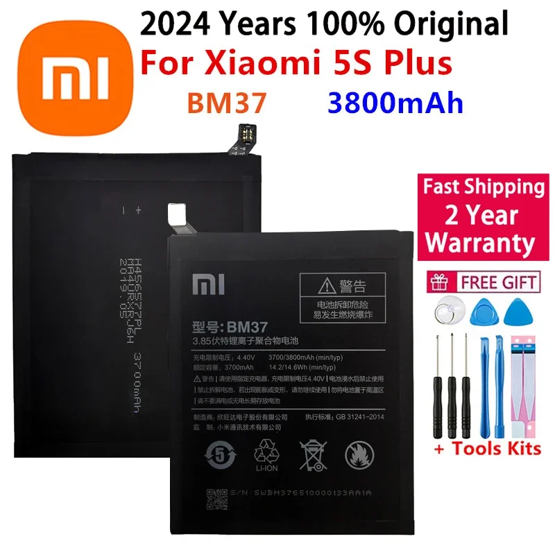 

2024 Years 100% Original High Quality Phone Replacement Battery For Xiaomi Mi 5S Plus MI5S Plus BM37 Batteries +Fast Shipping