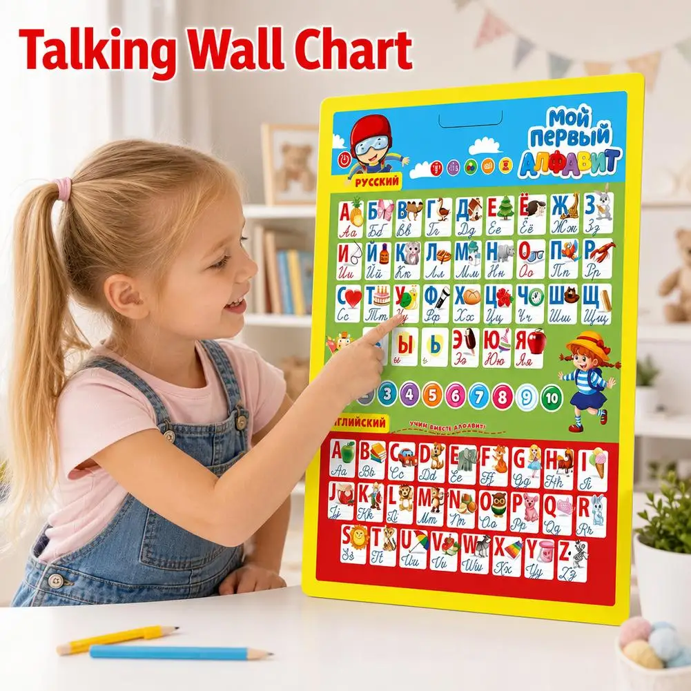 Russian Electronic Interactive Alphabet Wall Chart Numbers Time Learning Audio Wall Chart Fun Zoo Sound Toy Poster