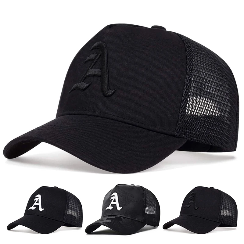 Berretti da baseball ricamati con lettera A gotica unisex Cappelli casual regolabili per esterni primaverili ed estivi Cappello per protezione solare