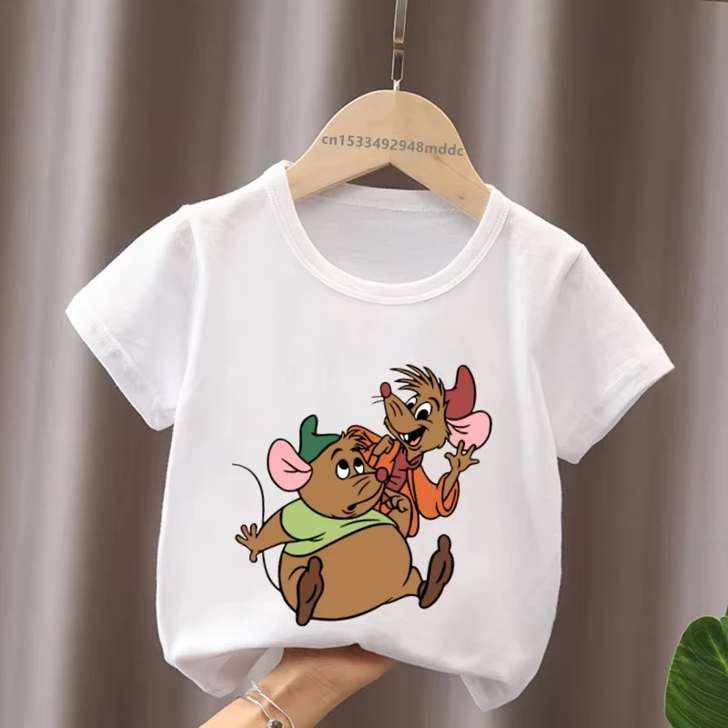 

Hot Sale Cute Jaq and Gus Mouse Print Kids T-Shirts Cinderella Summer Children Tops Girls Clothes Baby Boys Short Sleeve Tshirt