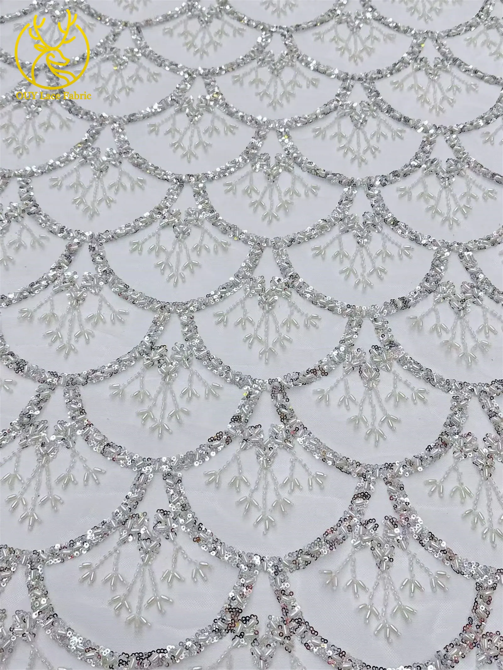 5 Yards französischer Pailletten-Spitzenstoff, afrikanischer Spitzenstoff, nigerianischer Tüll-Mesh-Spitzenstoff für Braut, Hochzeit, Heimdekoration – Detail 28