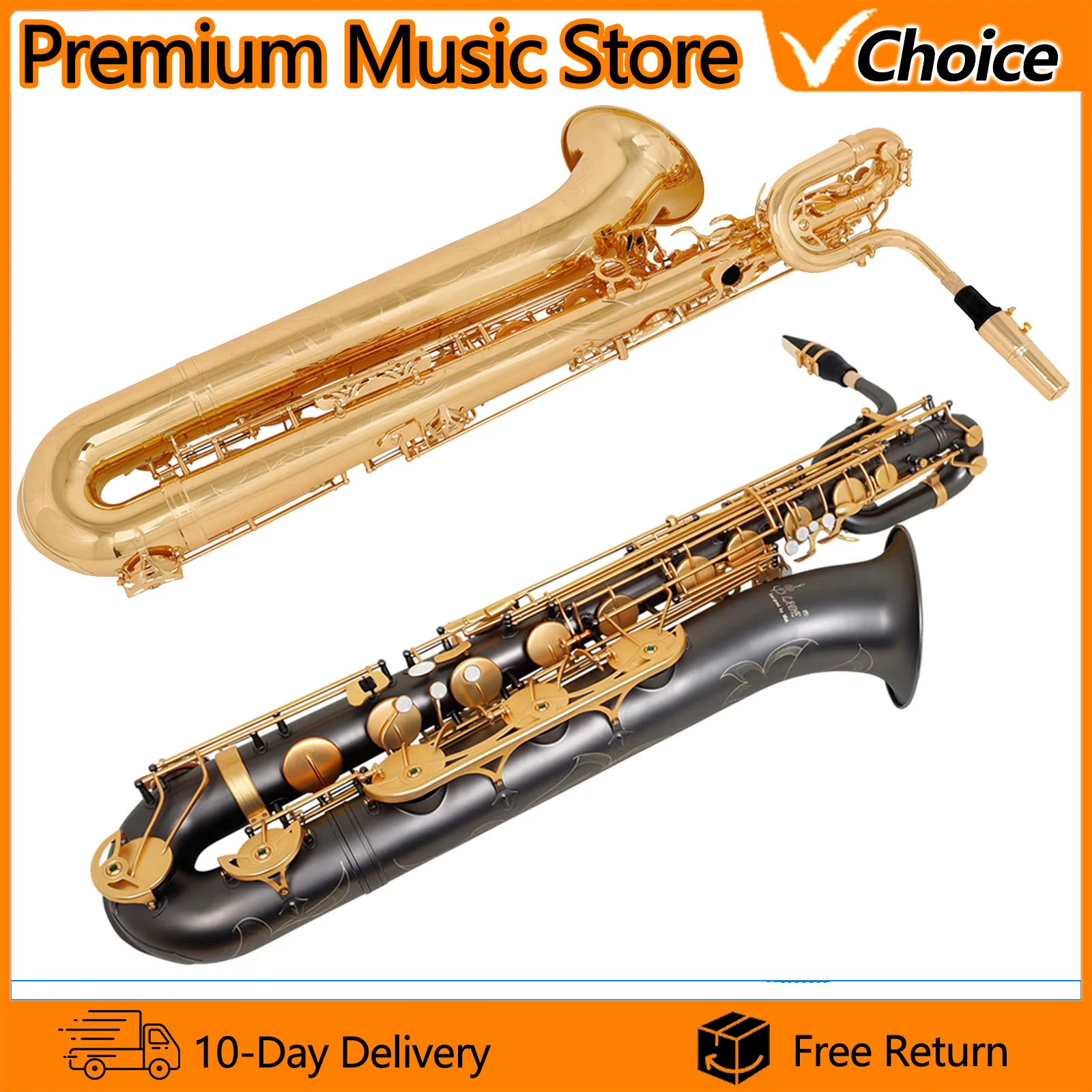 Eb Flat Baritone Saxophone Gold Lacquered Brass Body Pearl Key Inlays Baritone Saxophone Professional Instrument for Players