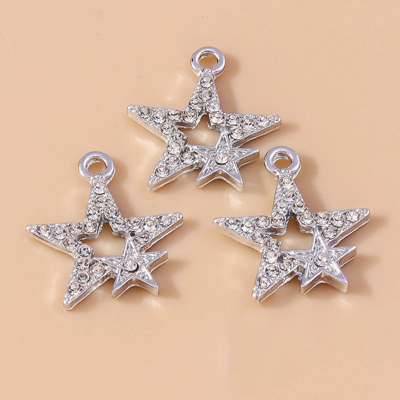 20 Stück 17 x 19 mm niedliche Kristalllegierung Stern Charms Anhänger für Schmuckherstellung Tropfen Ohrringe Halsketten Armband DIY Bastelzubehör – Detail 3