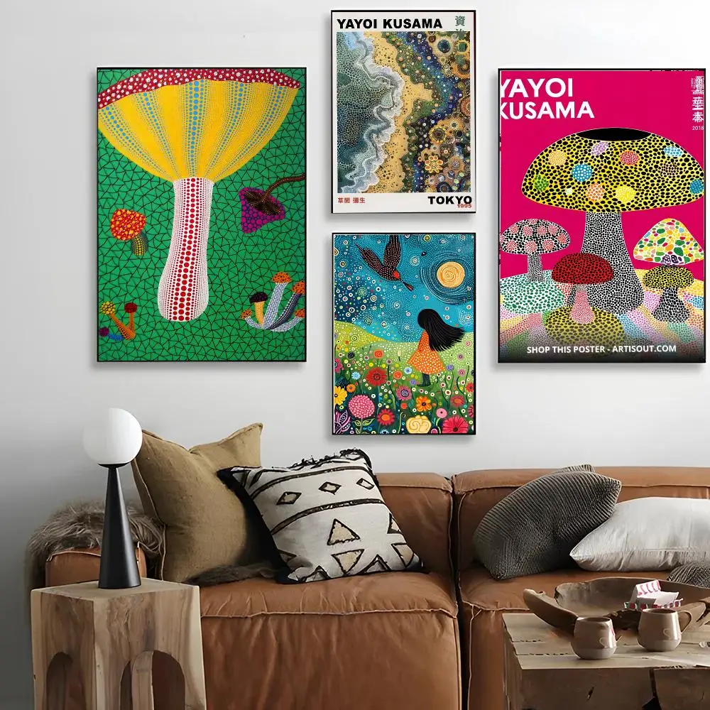 Y-Yayoi K-Kusama Art Poster Easy Install Sticky Backdrop No Glue Needed Premium PP Material Indoor Decor