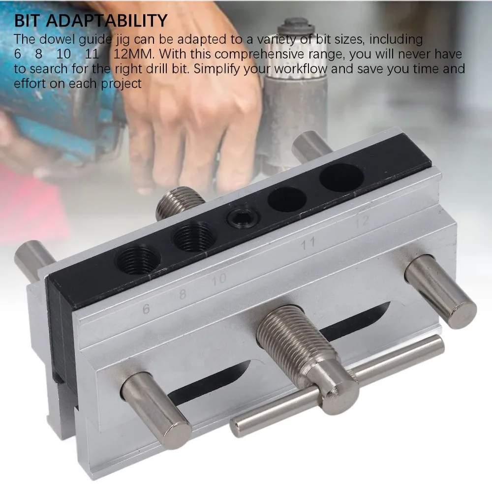 Metric Adjustable Width Self Centering Doweling Jig 6 Bushings Silver Finish Dowel Jig Kit 3 in 1 Drilling Guide For Woodworking