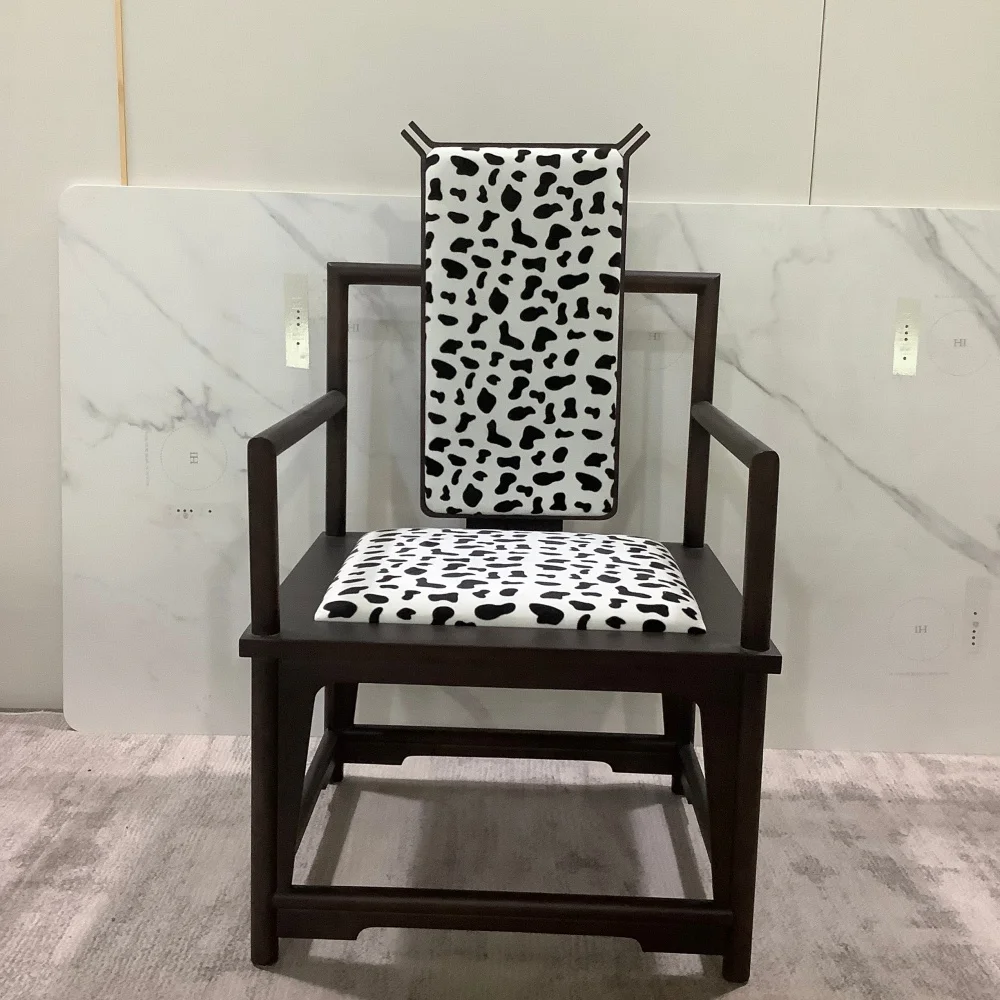 *Custom New Chinese Style Armchair Accent Chair Wood & Cowhide Print Upholstery for Living Room & FF&E Full-Project Custom