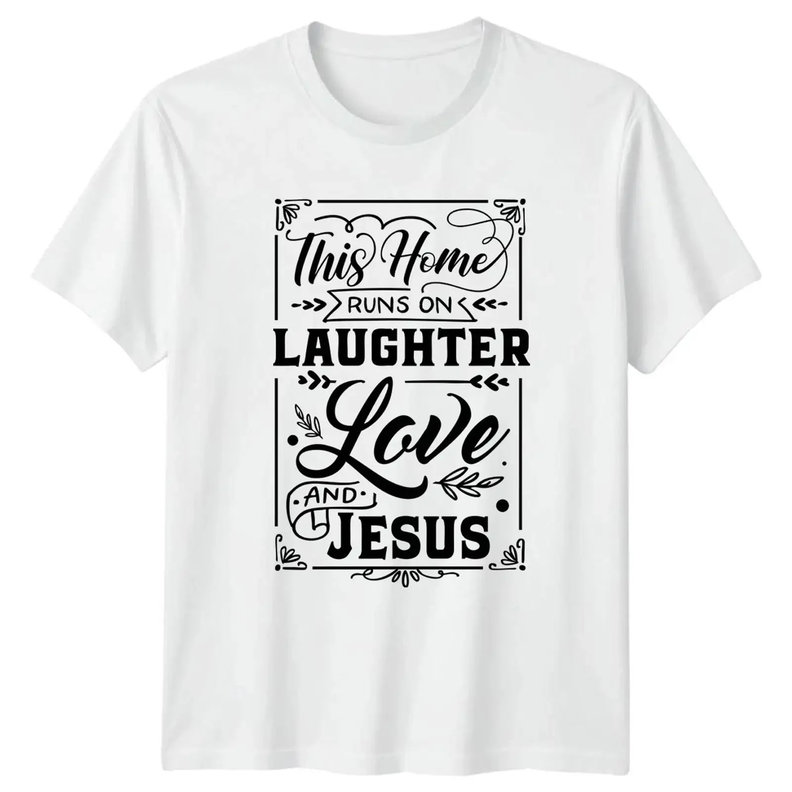This Home Runs On Laughter T Shirt Christian Faith Weihnachten vintage Washed streetwear Soft Unisex Stretched Slightly