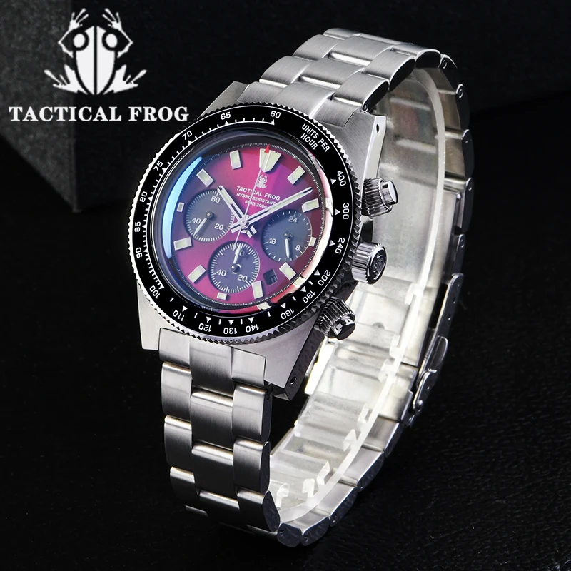 Tactical Frog Men's Chronograph Watch TF004 Solar Quartz Movement Waterproof Date Sapphire Crystal C3 Luminous Quartz Wristwatch